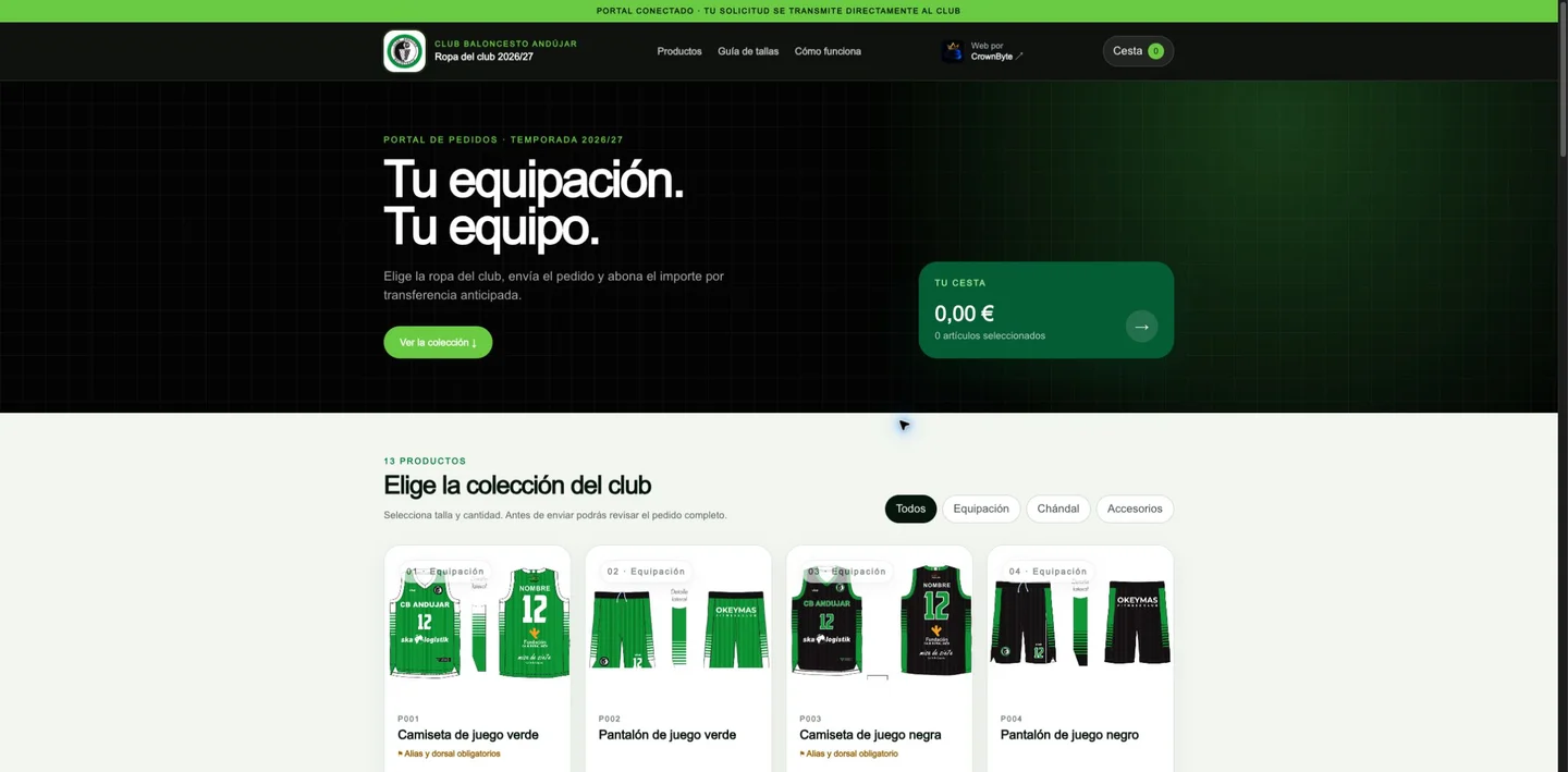 Öffentliche Bestellseite für die Vereinsbekleidung von Club Baloncesto Andújar